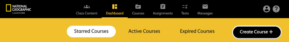 Three tabs are shown at the top of the Dashboard: Starred Courses, Active Courses, and Expired Courses.