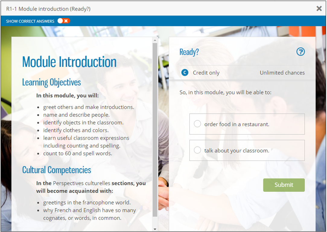 example of course activities displayed in a desktop browser tab