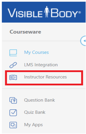 Instructor Resources in the Visible Body menu