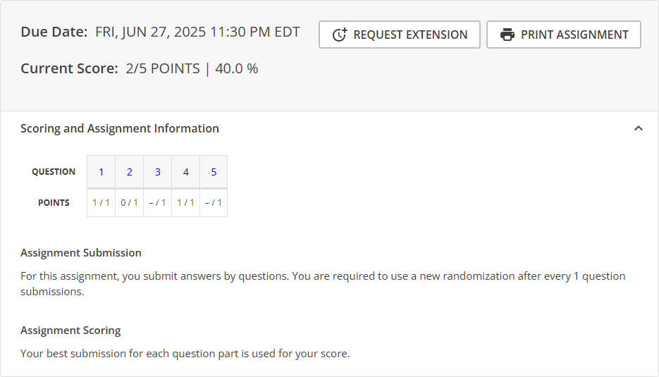 Assignment Submission and Assignment Scoring rules displayed at the top of the assignment.