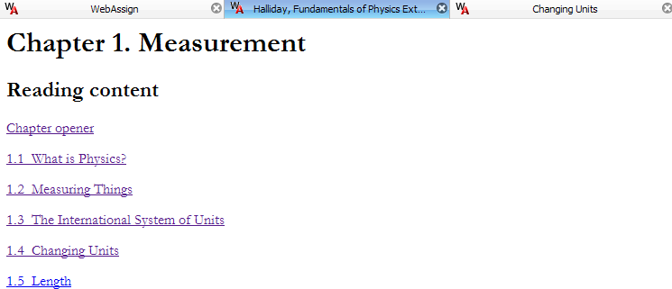 eBook open to Table of Contents in tab
