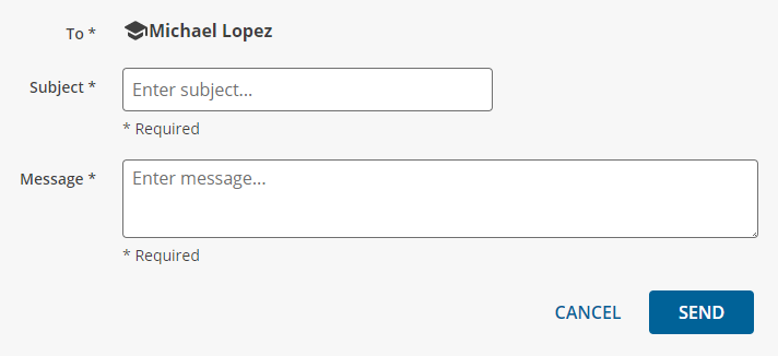 Private message form to contact instructor