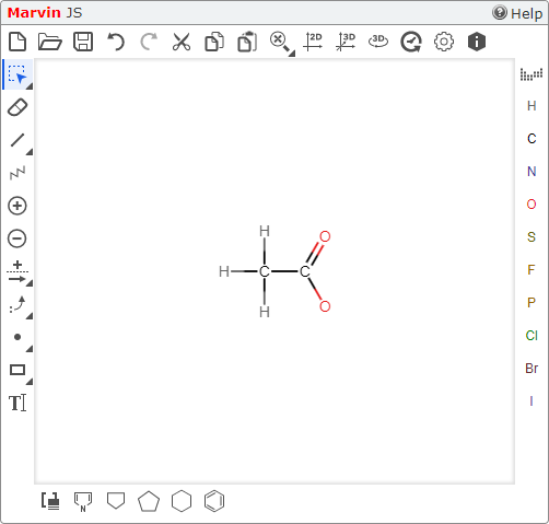 editor with toolbars and a drawing of a molecule.
