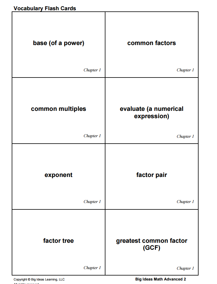 Big Ideas Math: The Vocabulary Flash Cards