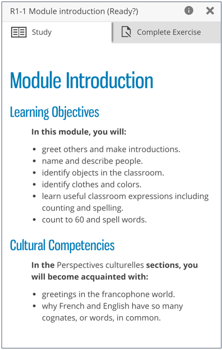 example of exercise activities displayed in a mobile browser tab