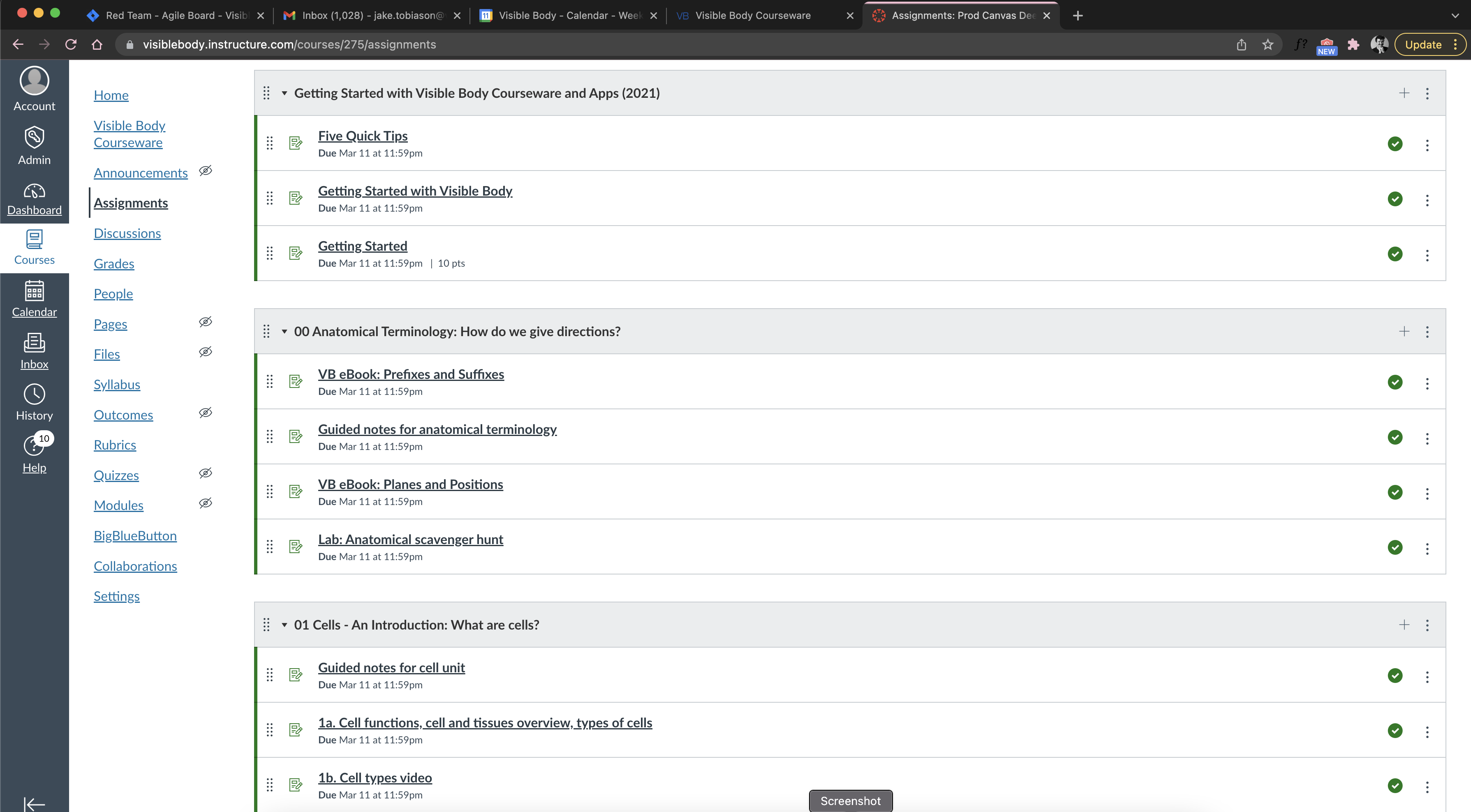 Canvas assignments grouped by chapter