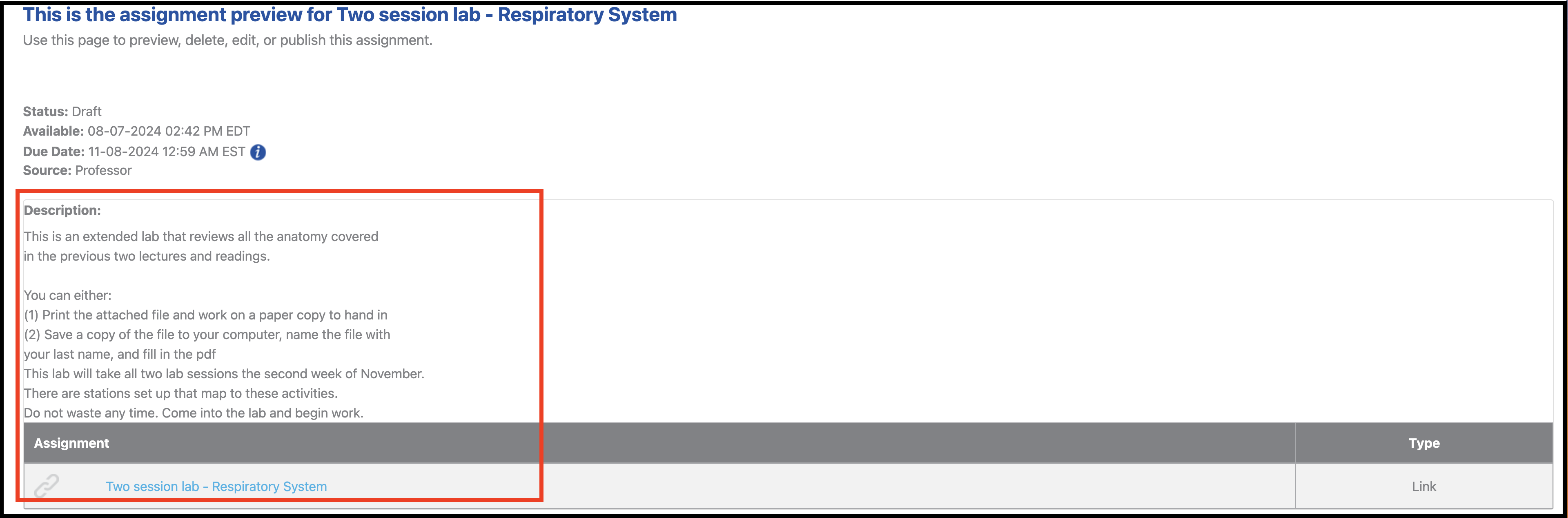 Lab with description and assignment link