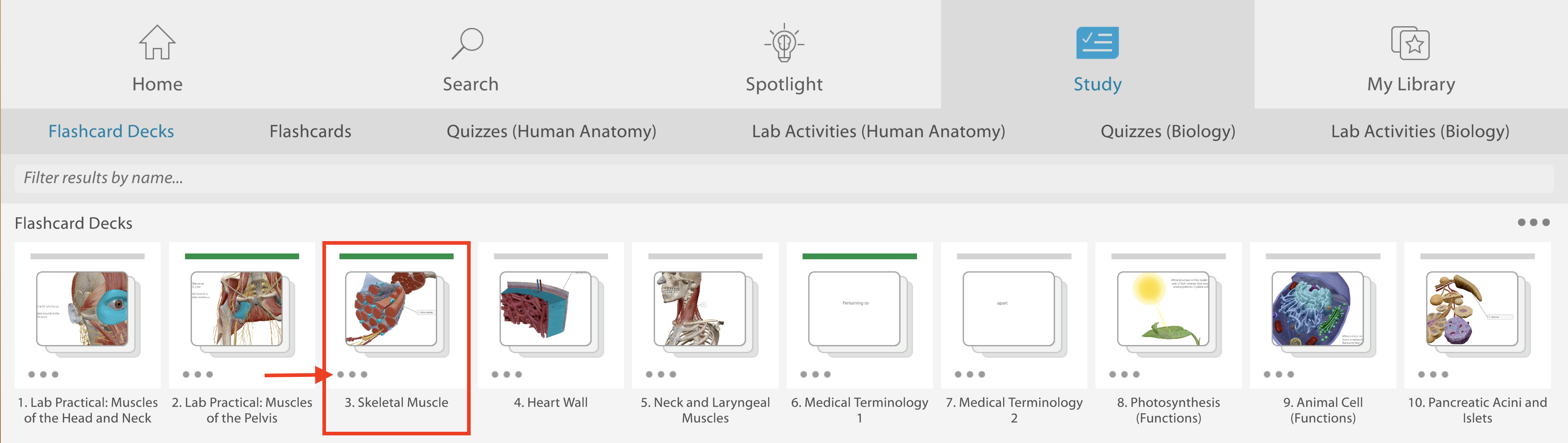 Flashcard with . . . menu