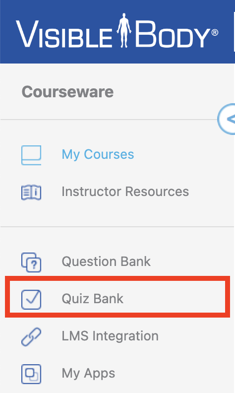 Quiz Bank button on dashboard menu