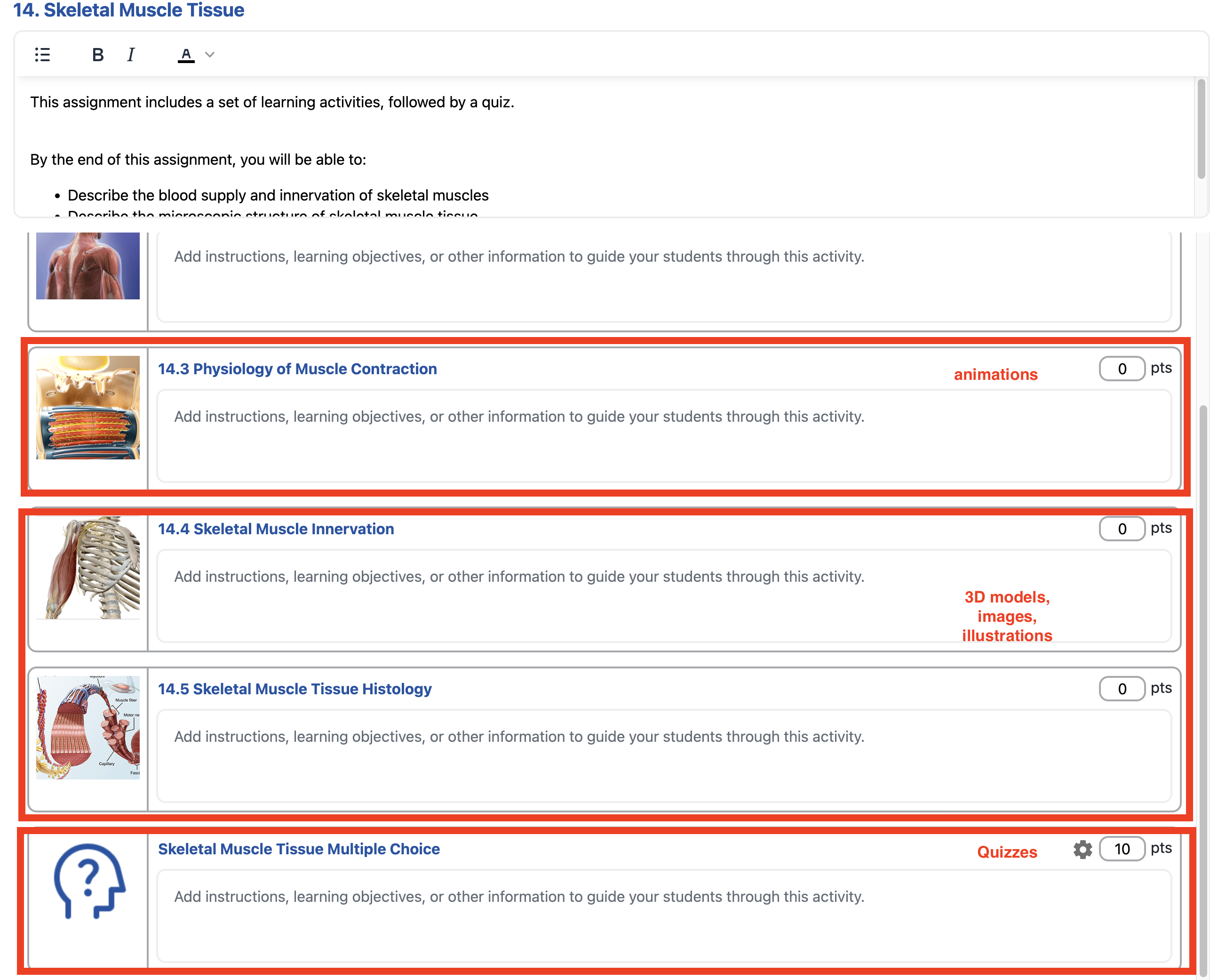 Assignment points are entered in the pts field