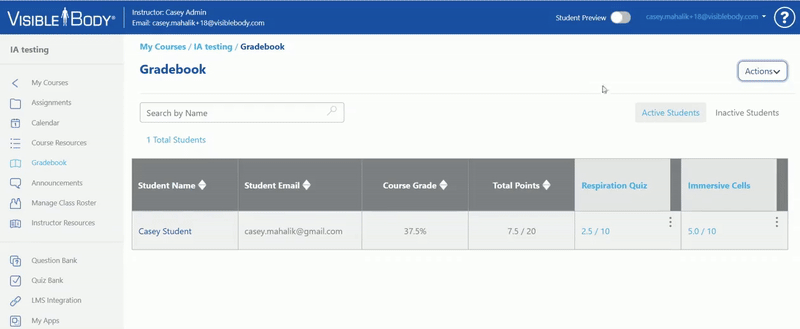 To manually sync grades, click Actions in the top right of the Gradebook, then click Sync Grades.