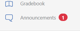 Announcements tab with red alert indicating one new announcement.