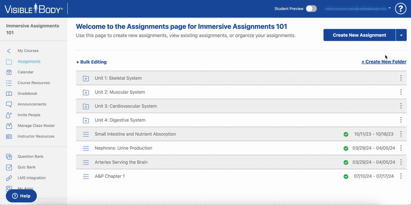 A user clicks Create New Assignment -> Classic Assignments.