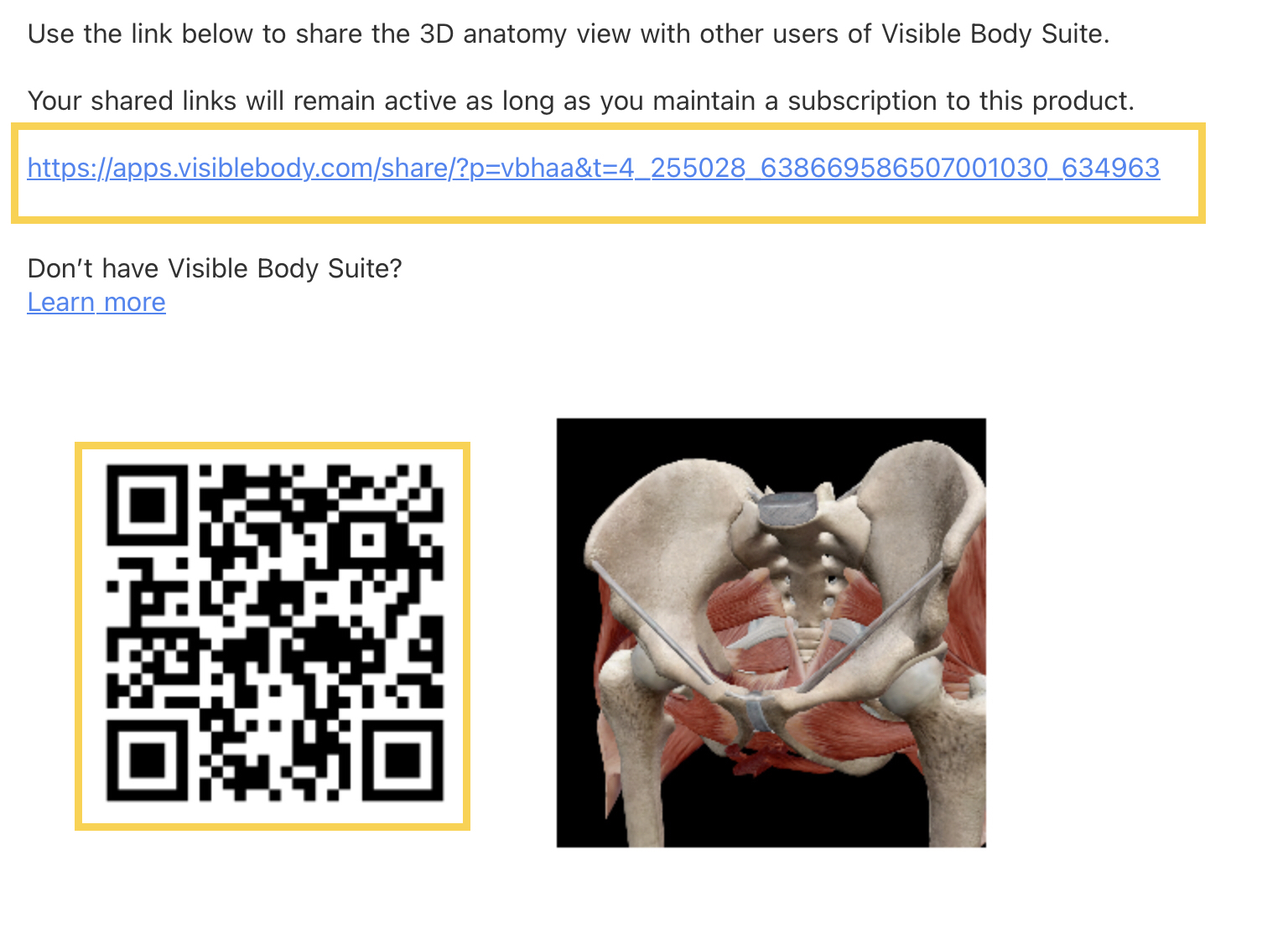 QR code and Share Link example