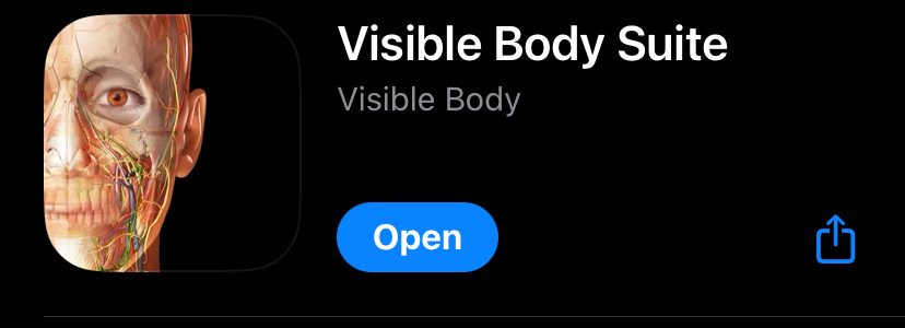 Visible Body Suite in the app store with an Open button