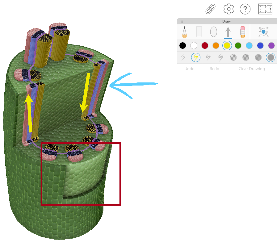 A 3D drawing with arrows drawn on it.